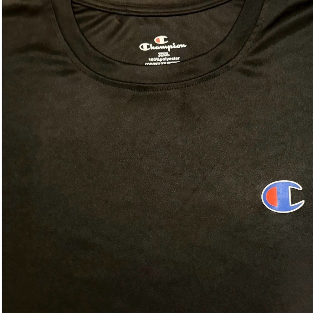 Champion Black Crewneck Tee with Blue & Red Logo